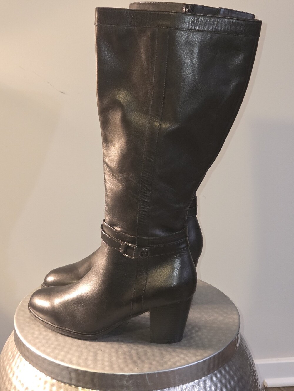 Giani Bernini Black Women's Wide-calf Knee-High Leather Block Heel Boots
